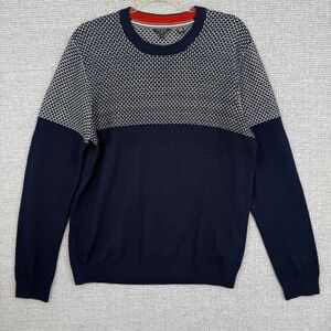 Ted Baker London Mens Navy‎ Blue Wool Blend Knit Sweater Geometric Sz L (4) Thin